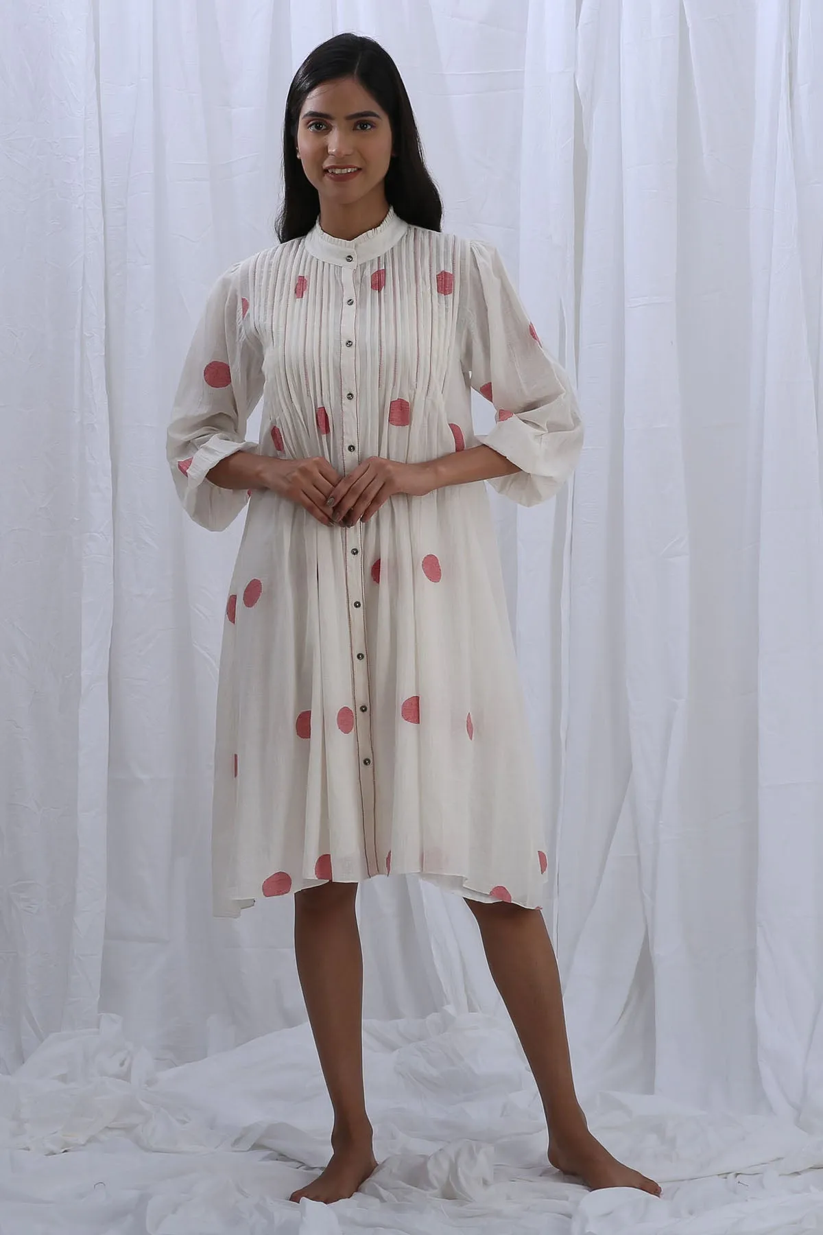 White Pintuck Embroidered Dress
