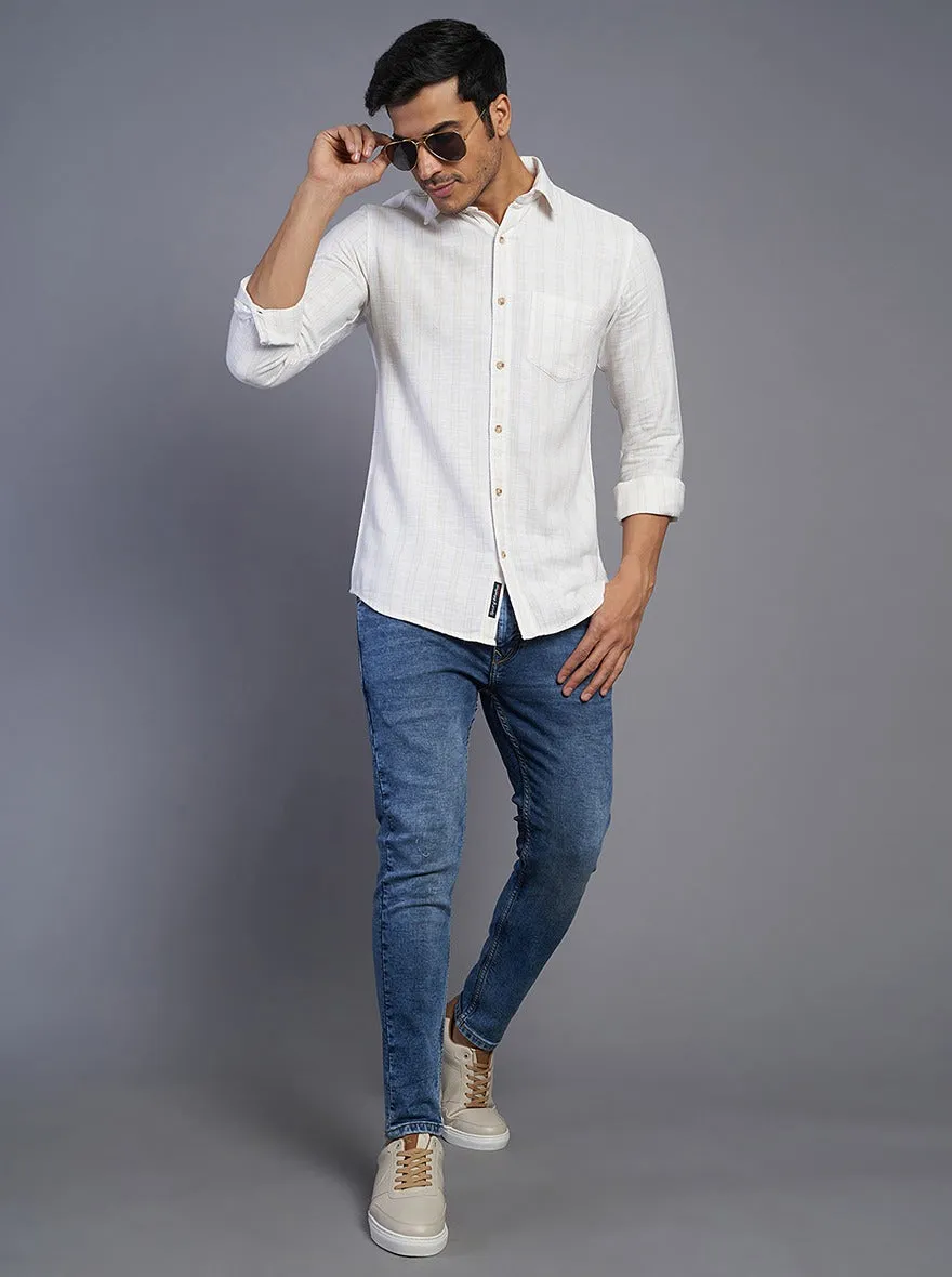 White Striped Slim Fit Casual Shirt | JadeBlue