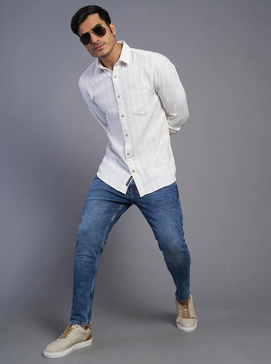 White Striped Slim Fit Casual Shirt | JadeBlue