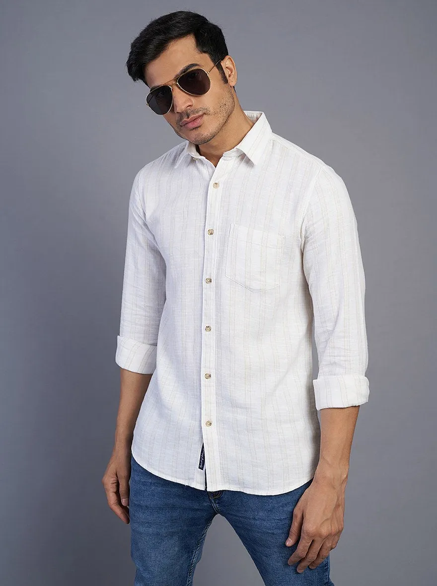 White Striped Slim Fit Casual Shirt | JadeBlue