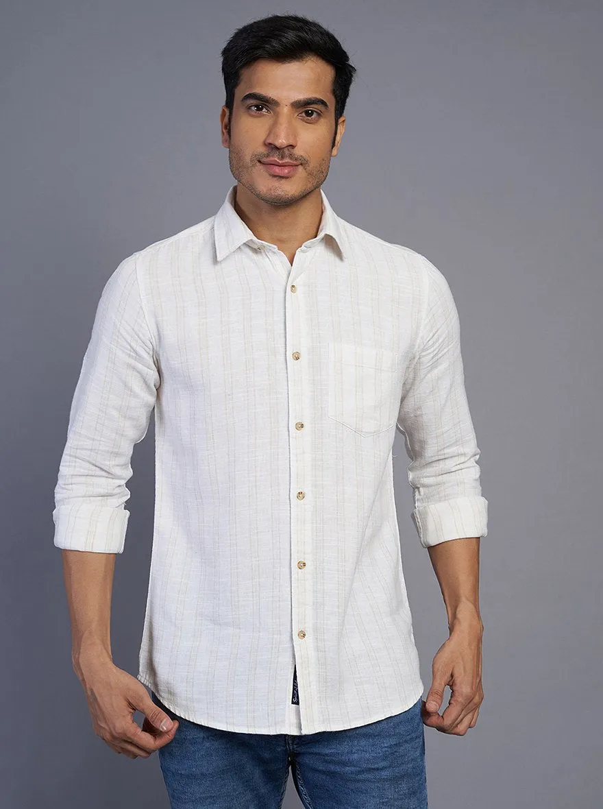 White Striped Slim Fit Casual Shirt | JadeBlue