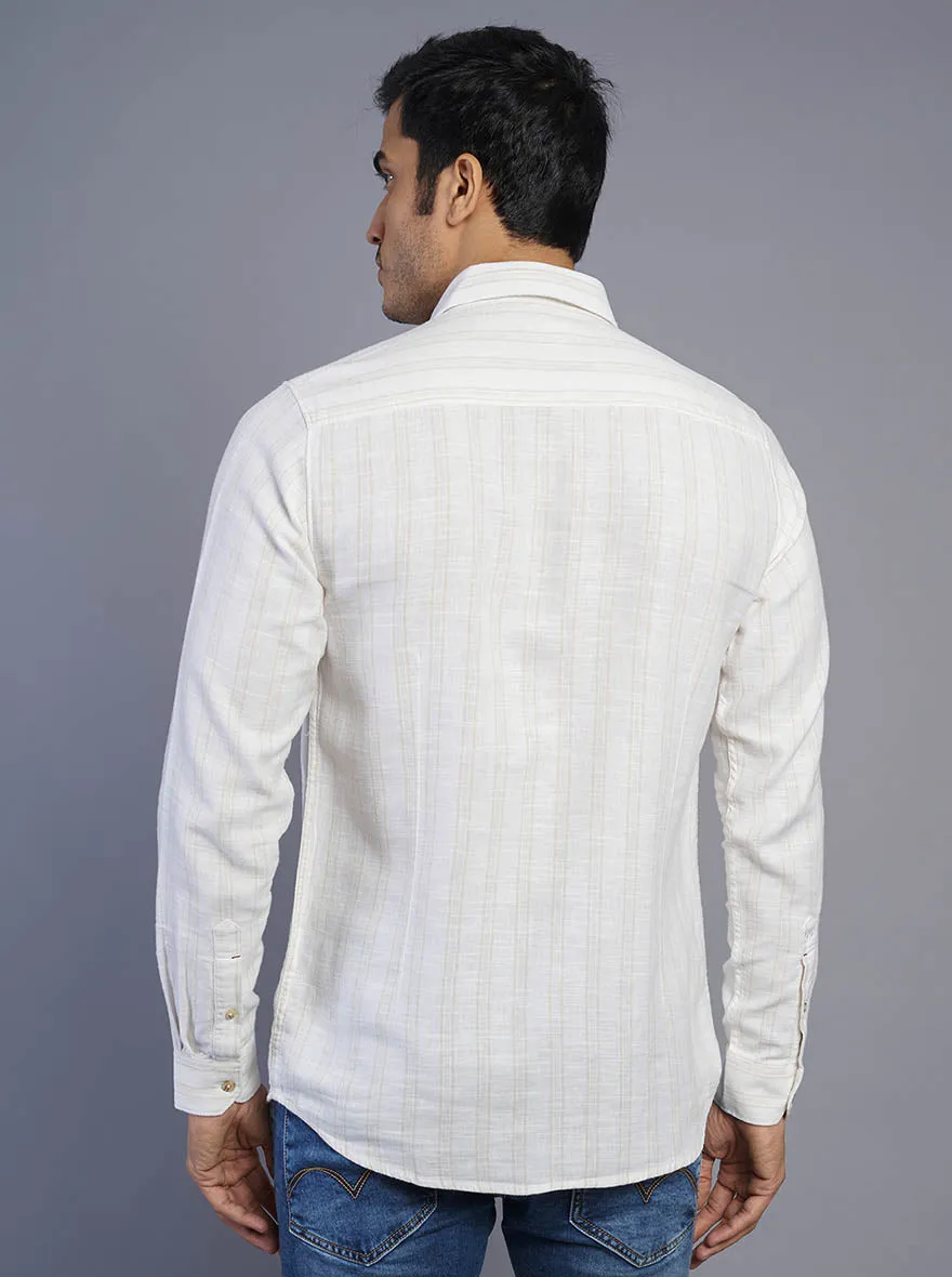 White Striped Slim Fit Casual Shirt | JadeBlue