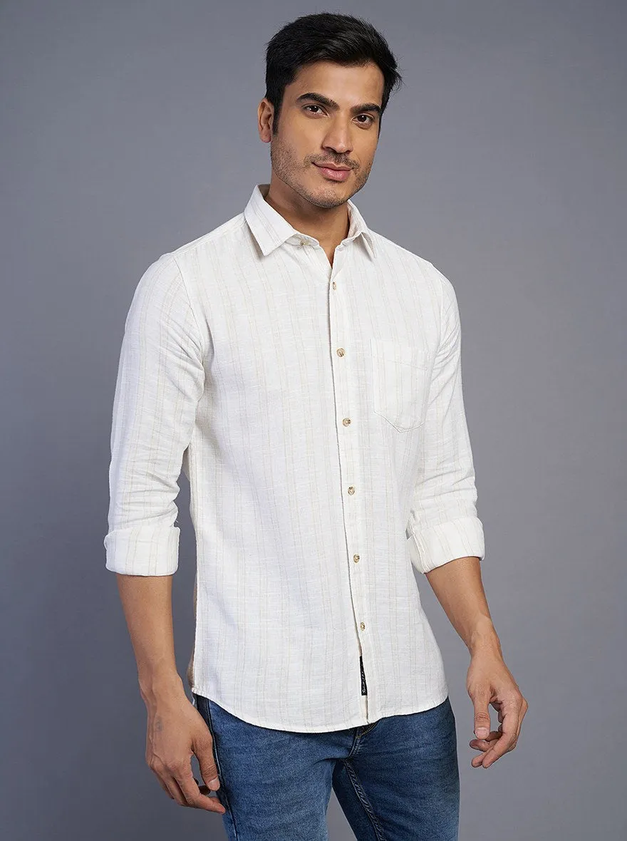 White Striped Slim Fit Casual Shirt | JadeBlue