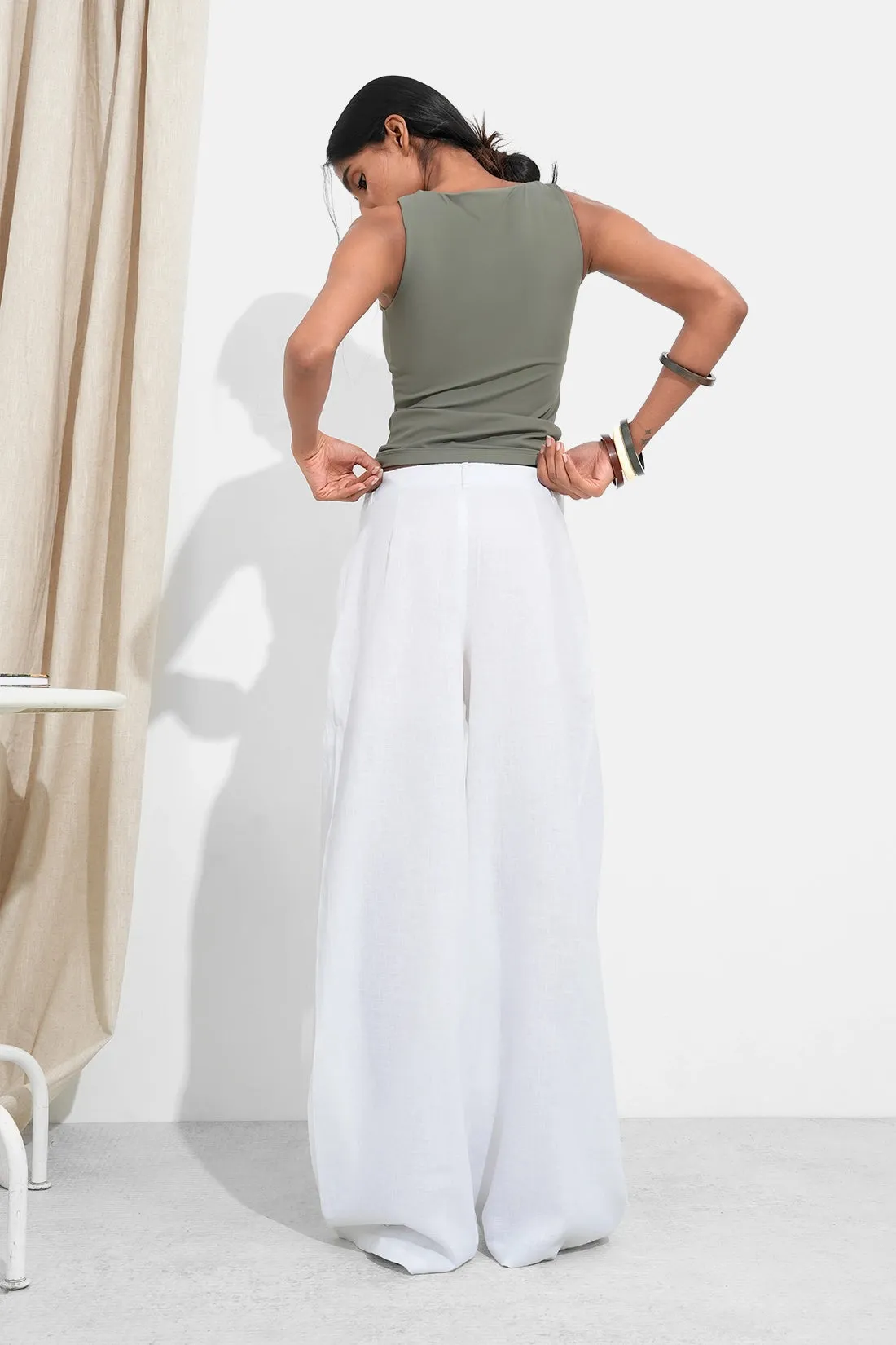 White Wide-Leg Linen Trousers