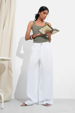 White Wide-Leg Linen Trousers