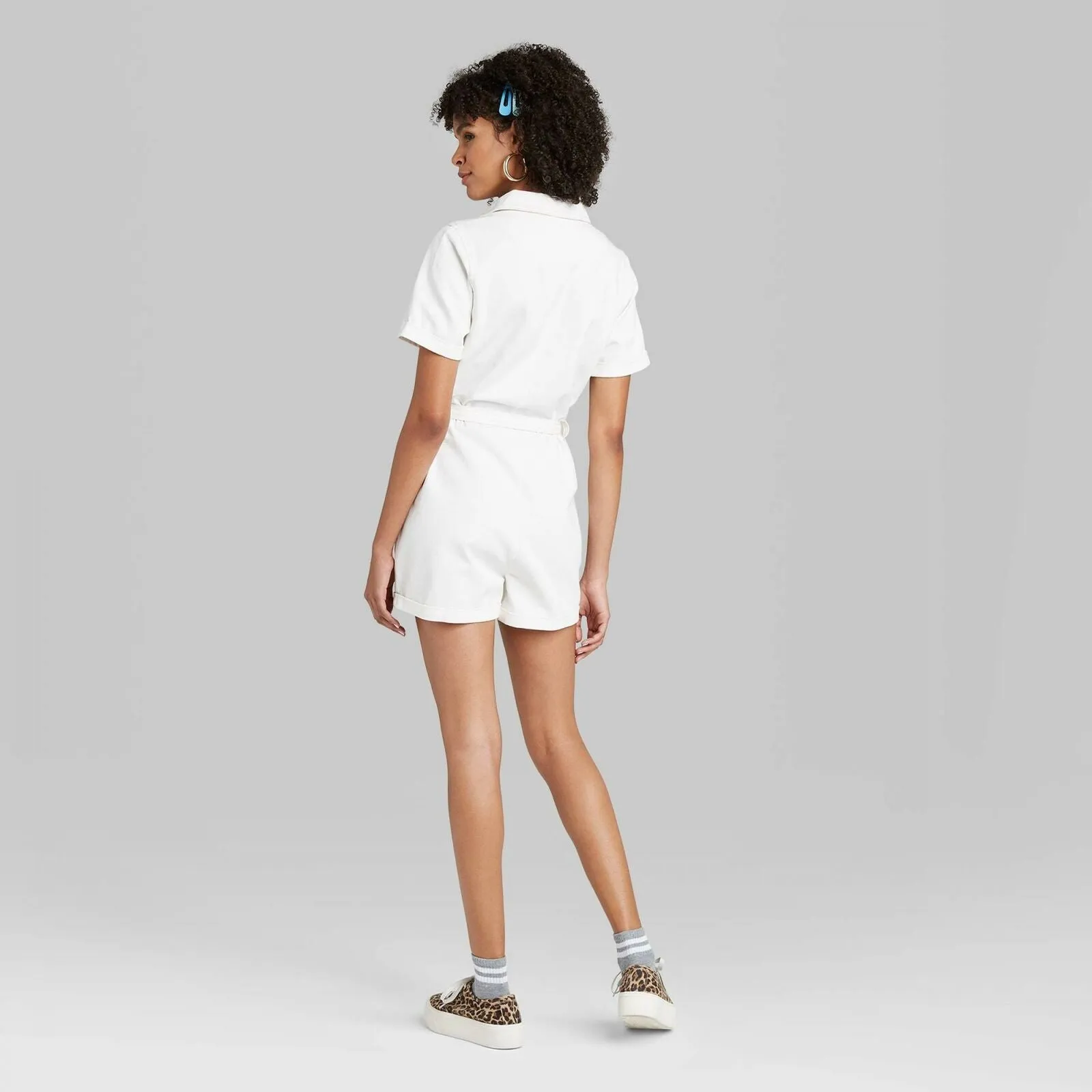 Wild Fable Women's Short Sleeve Zip Front Utility Romper