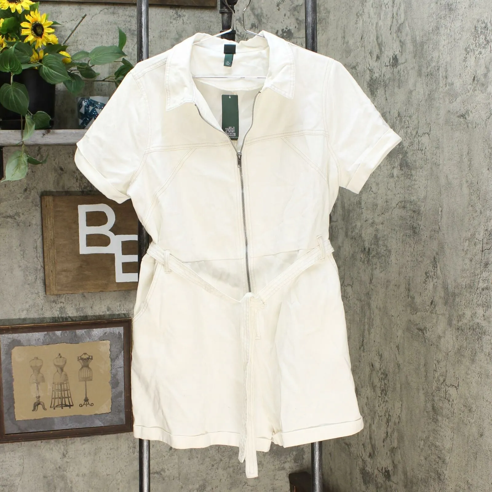 Wild Fable Women's Short Sleeve Zip Front Utility Romper