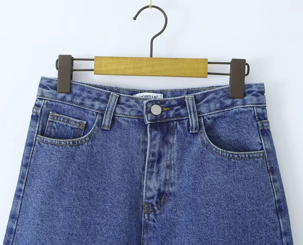 Women Denim Shorts Straight Solid Color Women Loose Casual Shorts