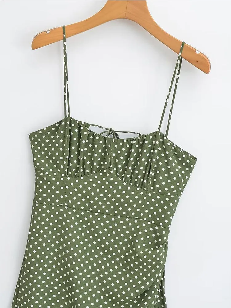 Women Sexy Backless Side Slits Polka Dot Sling Dresses
