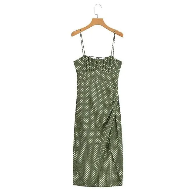 Women Sexy Backless Side Slits Polka Dot Sling Dresses