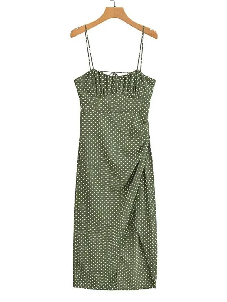 Women Sexy Backless Side Slits Polka Dot Sling Dresses