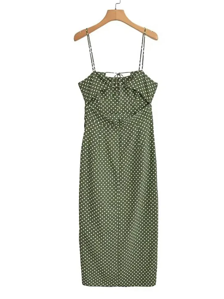Women Sexy Backless Side Slits Polka Dot Sling Dresses