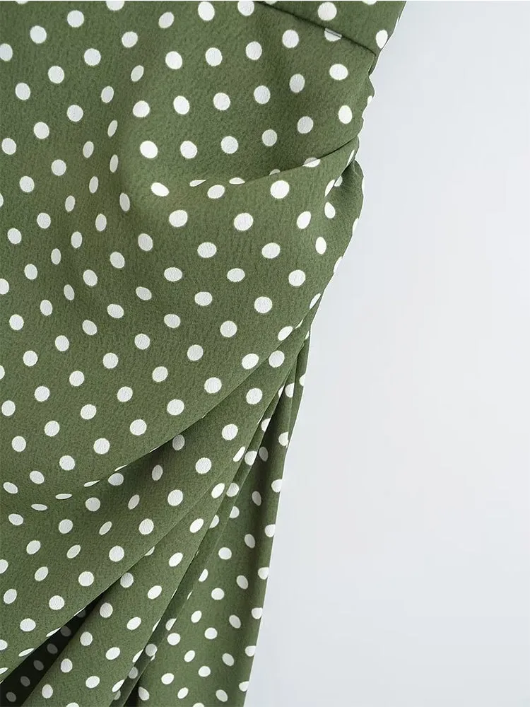 Women Sexy Backless Side Slits Polka Dot Sling Dresses