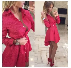Women Shirt Dress Small dots Printed Fashion Irregular Long Sleeve Mini Vestidos dresses