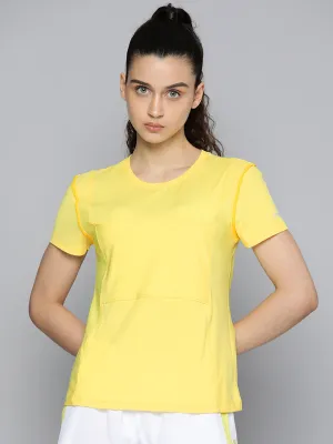 Women Yellow Self-striped Short Sleeves T-shirt