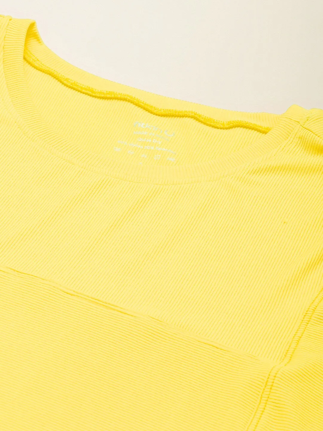 Women Yellow Self-striped Short Sleeves T-shirt