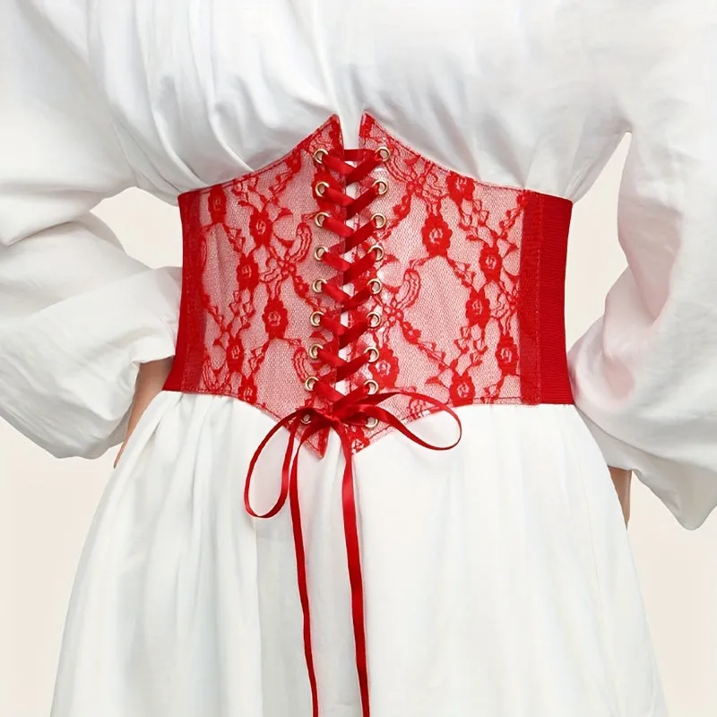Women's Lace Corset Belt & Floral Elastic Waist Cincher