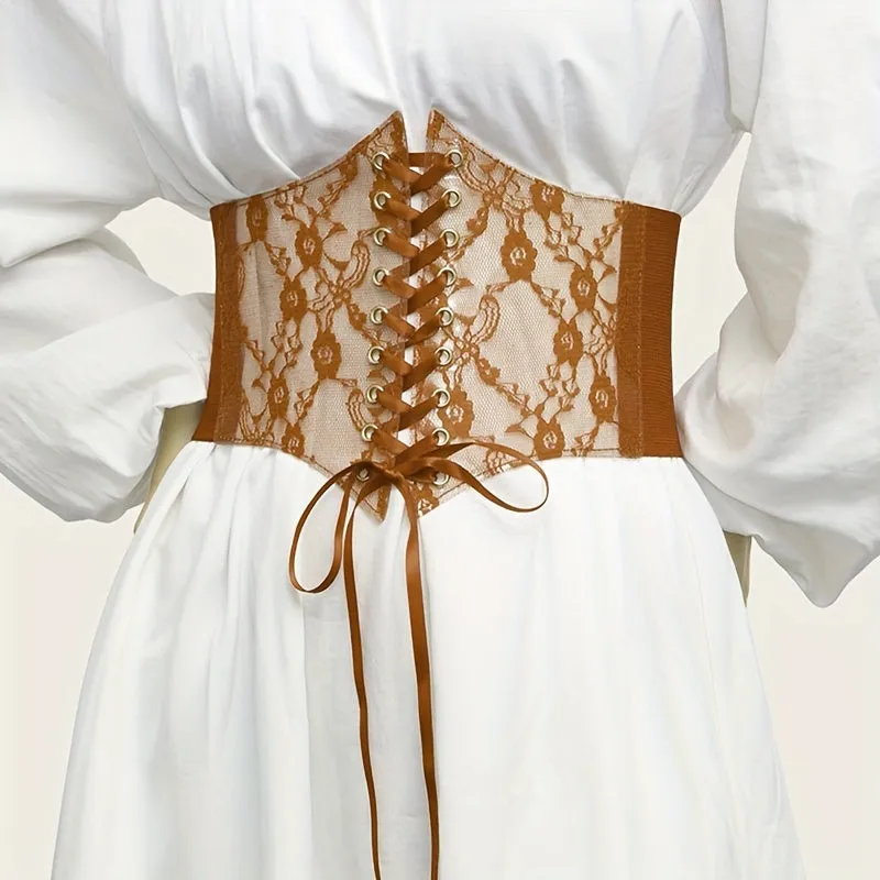 Women's Lace Corset Belt & Floral Elastic Waist Cincher
