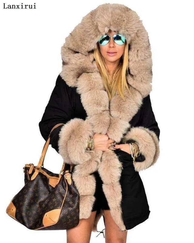 women's Parka Coats Thick Large Fur Collar Hooded Warm Coat