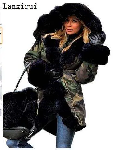 women's Parka Coats Thick Large Fur Collar Hooded Warm Coat