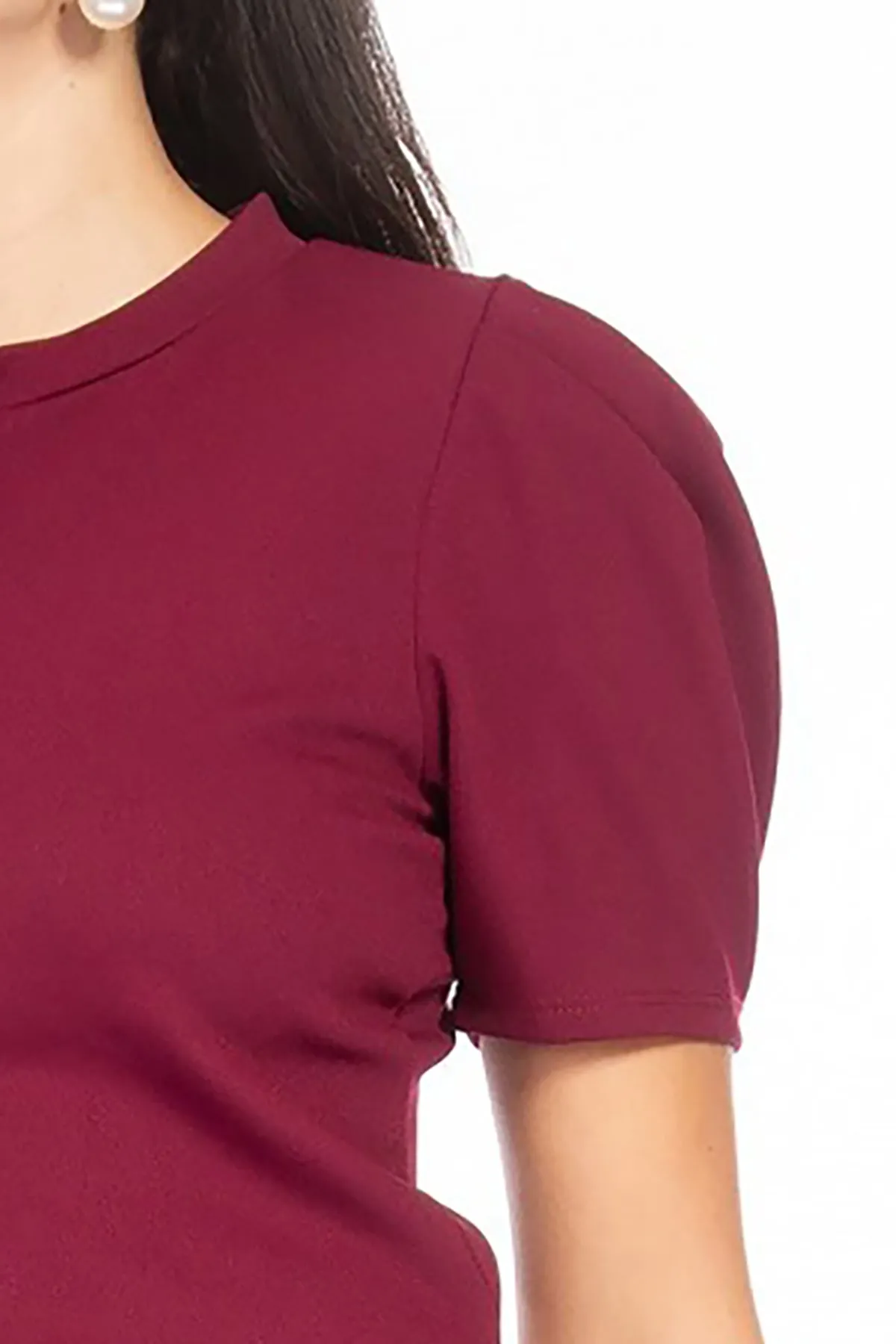Women's Puff Sleeve Casual Solid Pullover Short Sleeve Mock Neck T Shirt Blouse Tops