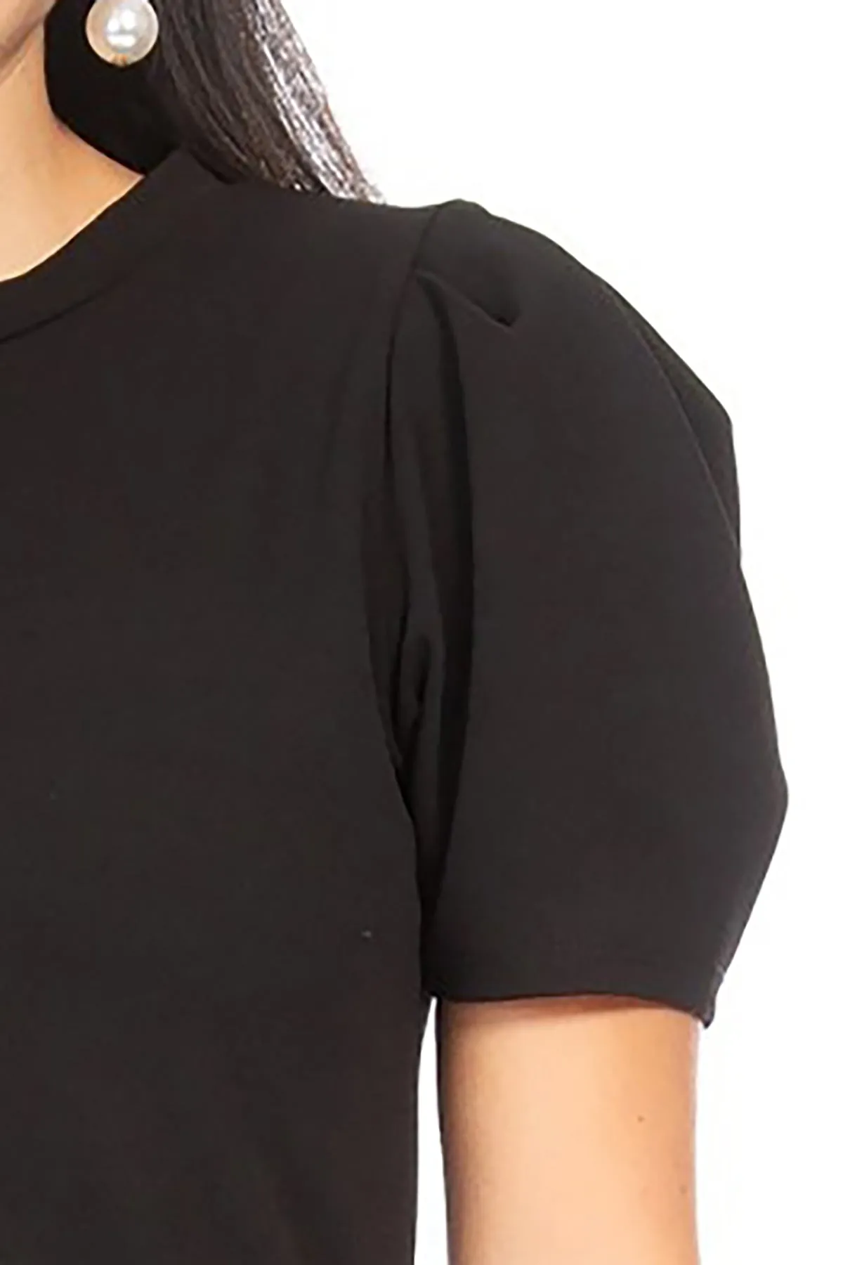 Women's Puff Sleeve Casual Solid Pullover Short Sleeve Mock Neck T Shirt Blouse Tops