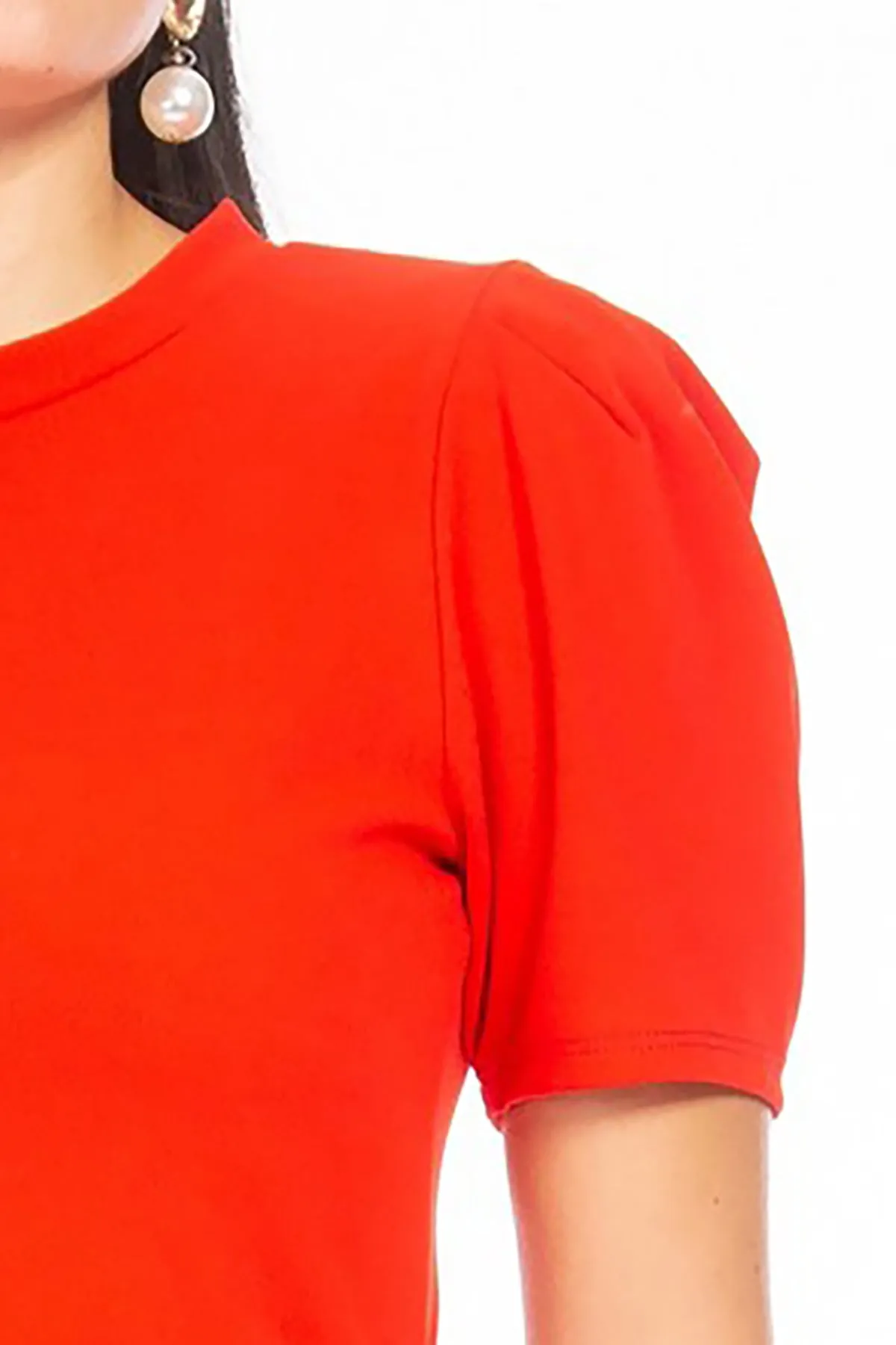 Women's Puff Sleeve Casual Solid Pullover Short Sleeve Mock Neck T Shirt Blouse Tops
