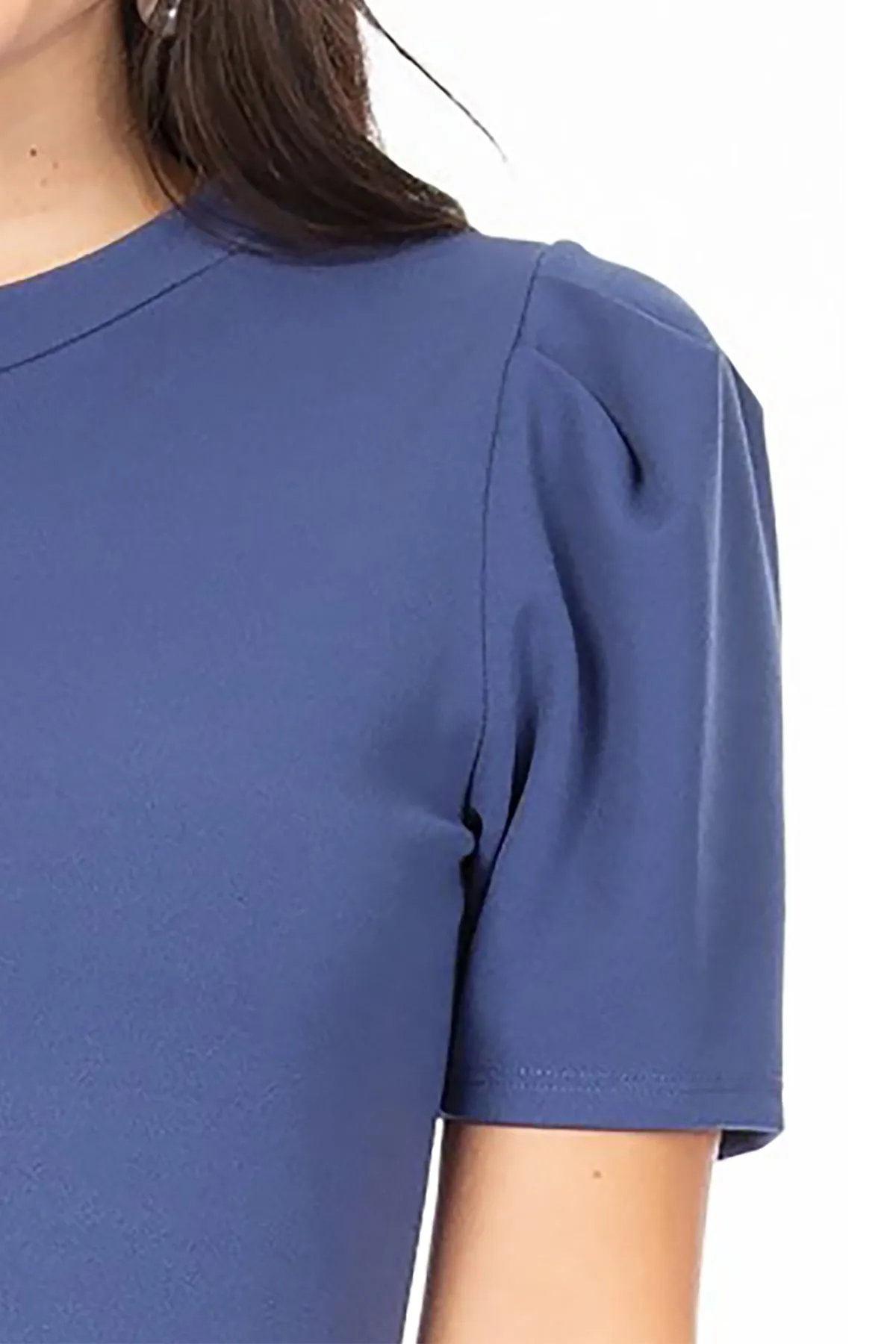 Women's Puff Sleeve Casual Solid Pullover Short Sleeve Mock Neck T Shirt Blouse Tops