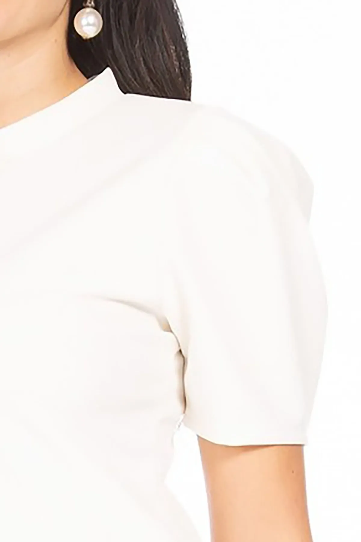 Women's Puff Sleeve Casual Solid Pullover Short Sleeve Mock Neck T Shirt Blouse Tops