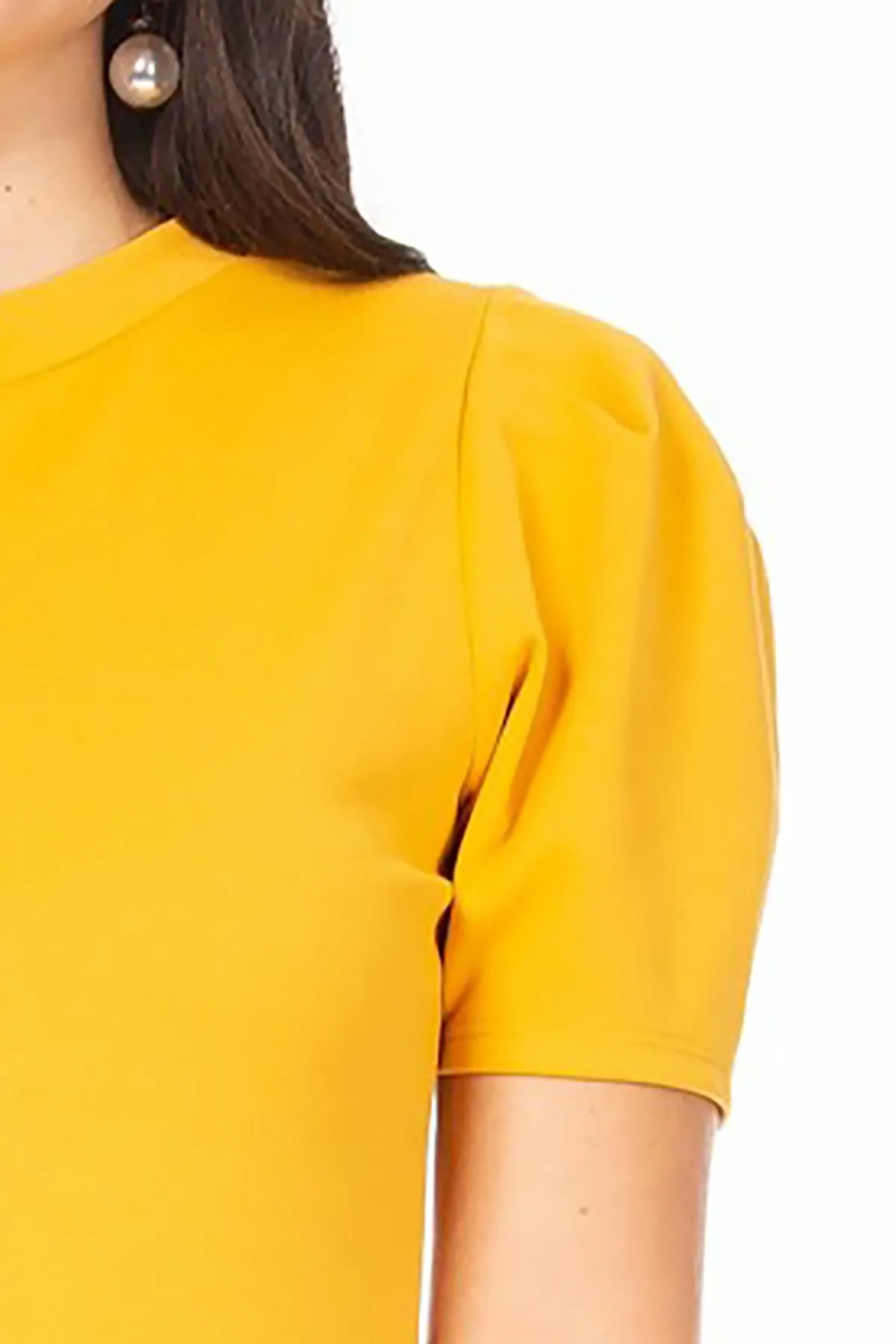 Women's Puff Sleeve Casual Solid Pullover Short Sleeve Mock Neck T Shirt Blouse Tops