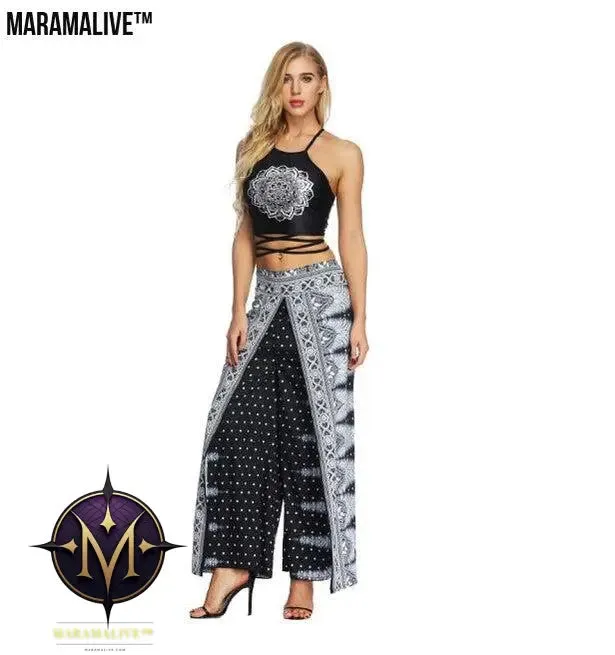 Women's Wide Leg Boho Yoga Harem Pants Comfy Gypsy Hippie Indian Thailand Bohemian Palazzo Pants Smocked Waist