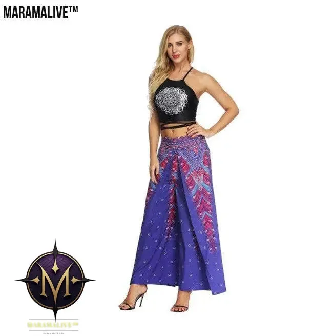 Women's Wide Leg Boho Yoga Harem Pants Comfy Gypsy Hippie Indian Thailand Bohemian Palazzo Pants Smocked Waist