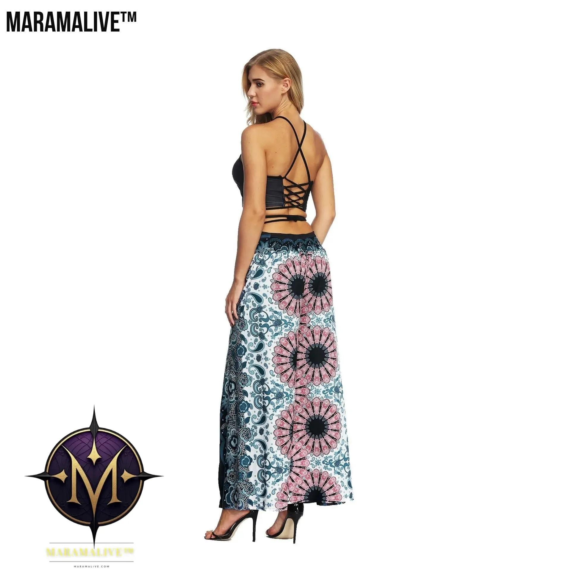 Women's Wide Leg Boho Yoga Harem Pants Comfy Gypsy Hippie Indian Thailand Bohemian Palazzo Pants Smocked Waist