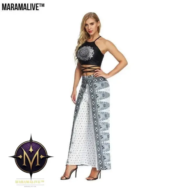 Women's Wide Leg Boho Yoga Harem Pants Comfy Gypsy Hippie Indian Thailand Bohemian Palazzo Pants Smocked Waist