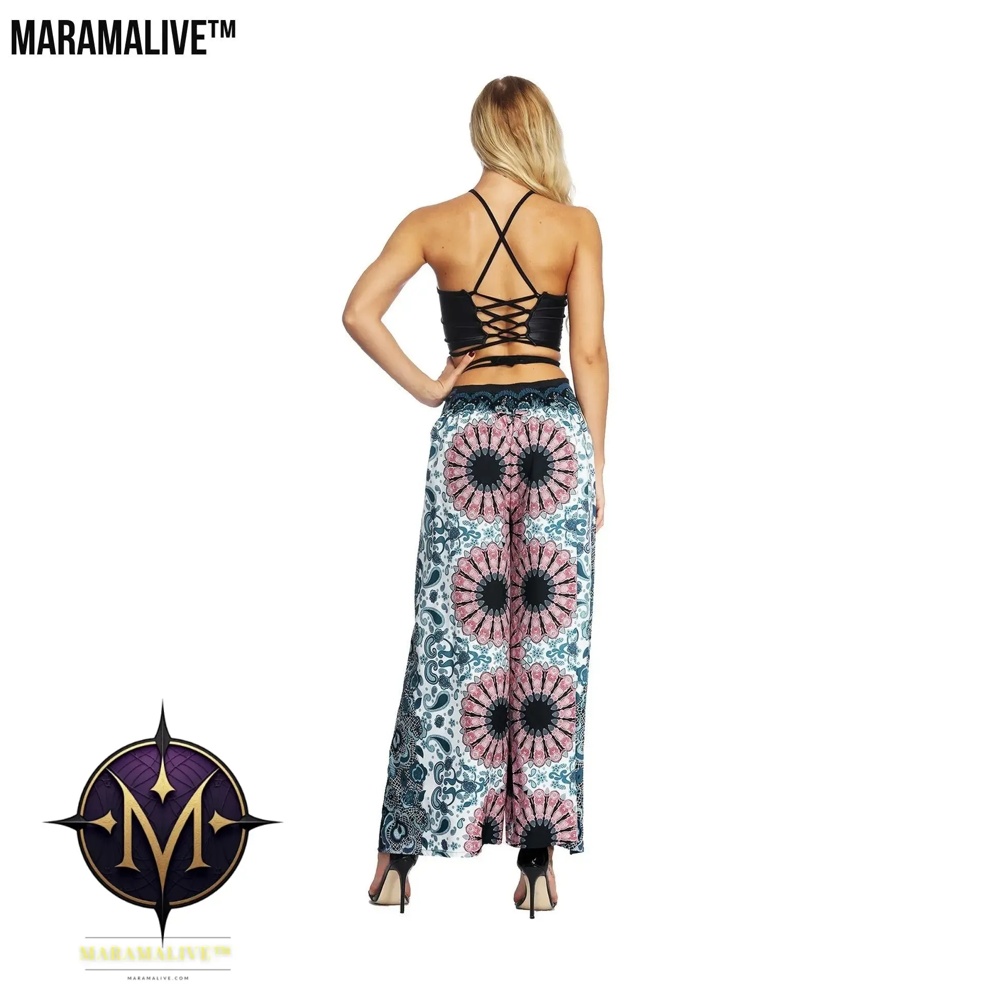 Women's Wide Leg Boho Yoga Harem Pants Comfy Gypsy Hippie Indian Thailand Bohemian Palazzo Pants Smocked Waist