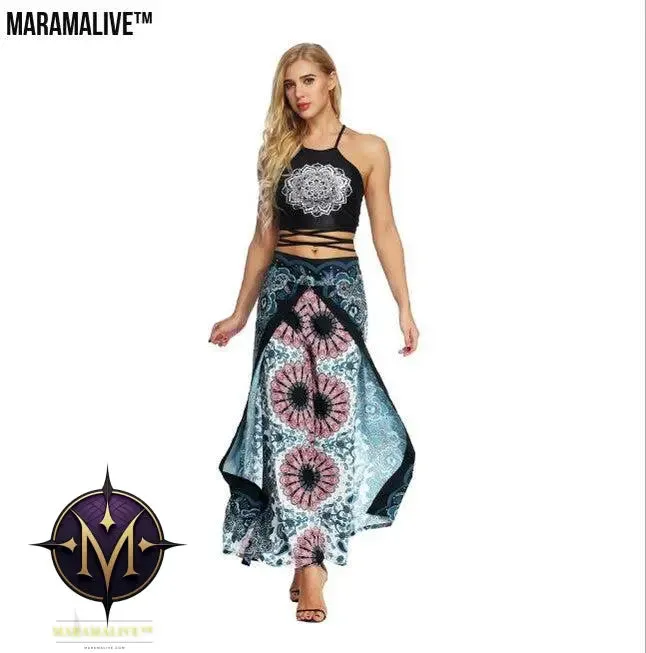 Women's Wide Leg Boho Yoga Harem Pants Comfy Gypsy Hippie Indian Thailand Bohemian Palazzo Pants Smocked Waist