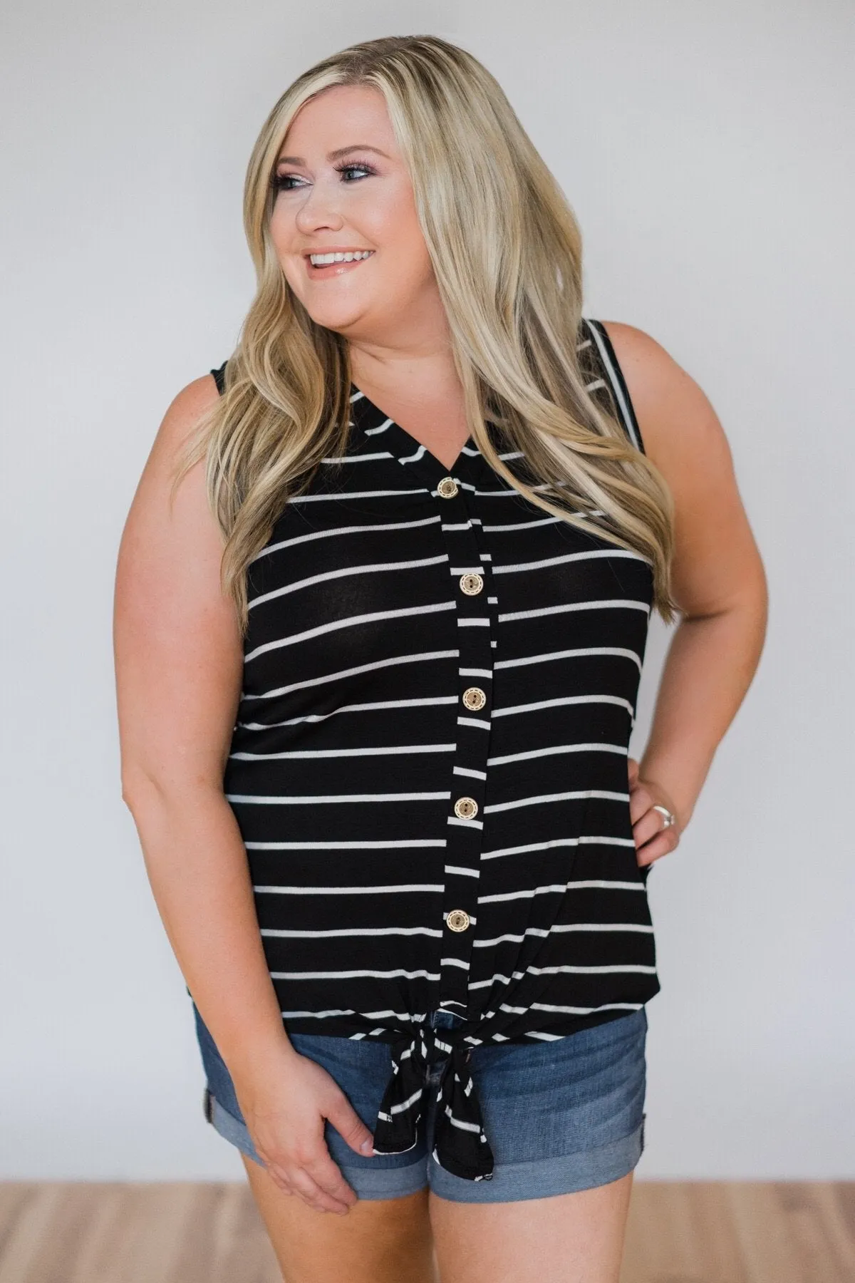 Wouldn't It Be Nice Striped Knot Top- Black