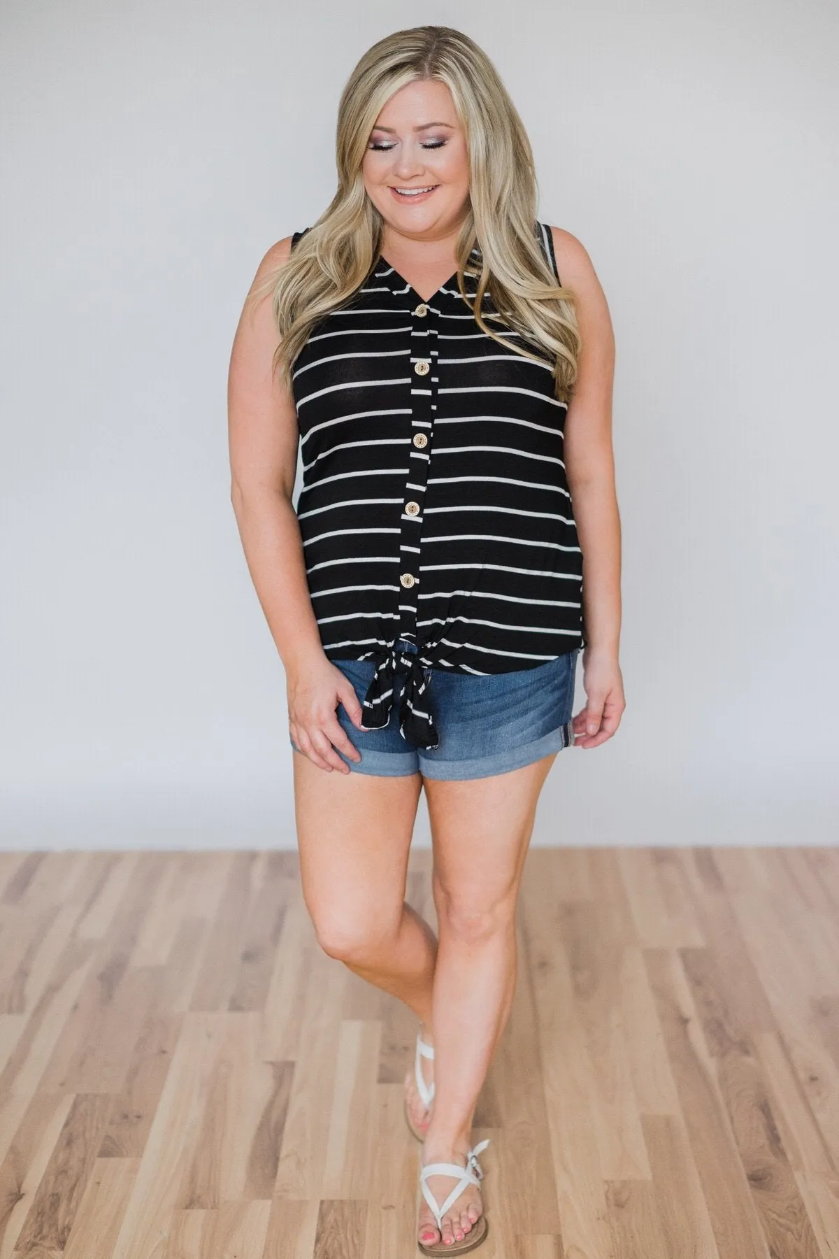 Wouldn't It Be Nice Striped Knot Top- Black
