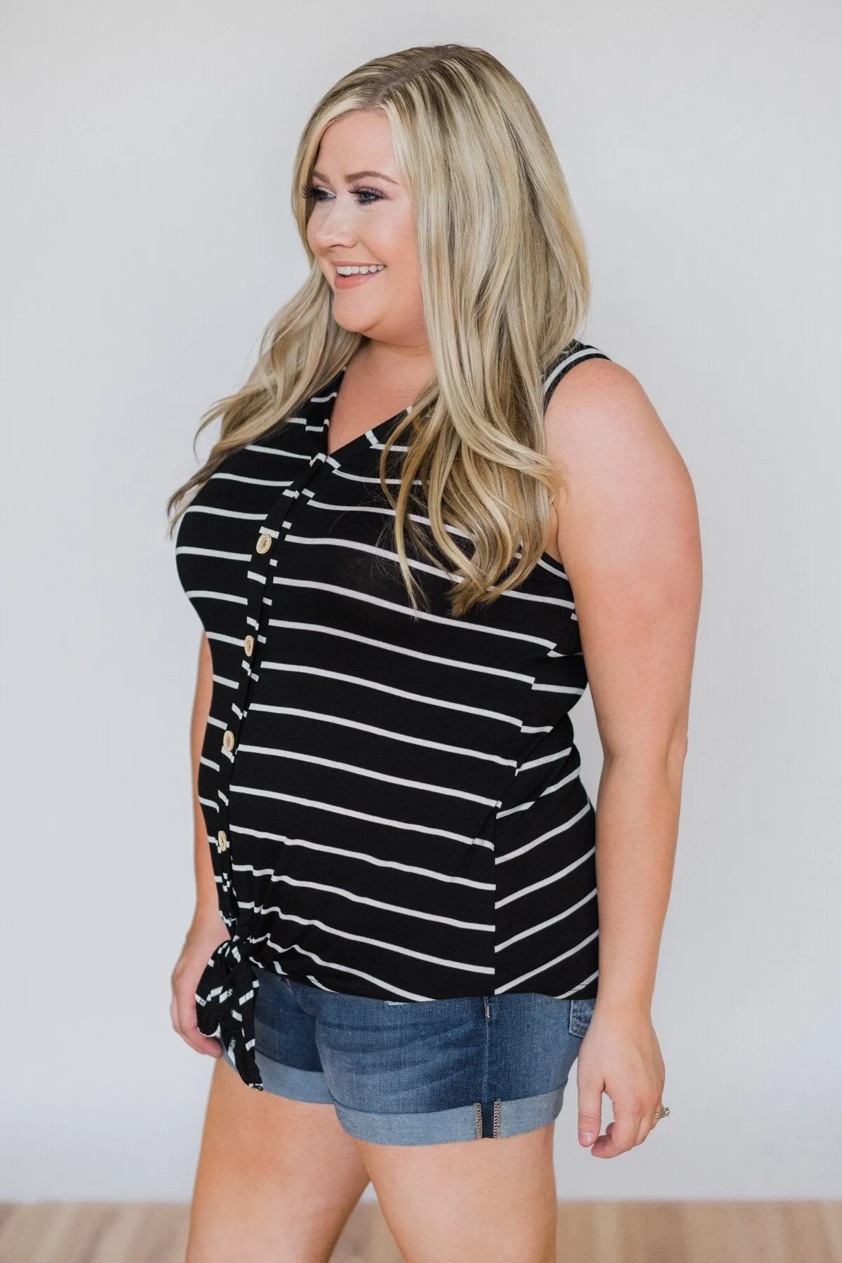 Wouldn't It Be Nice Striped Knot Top- Black