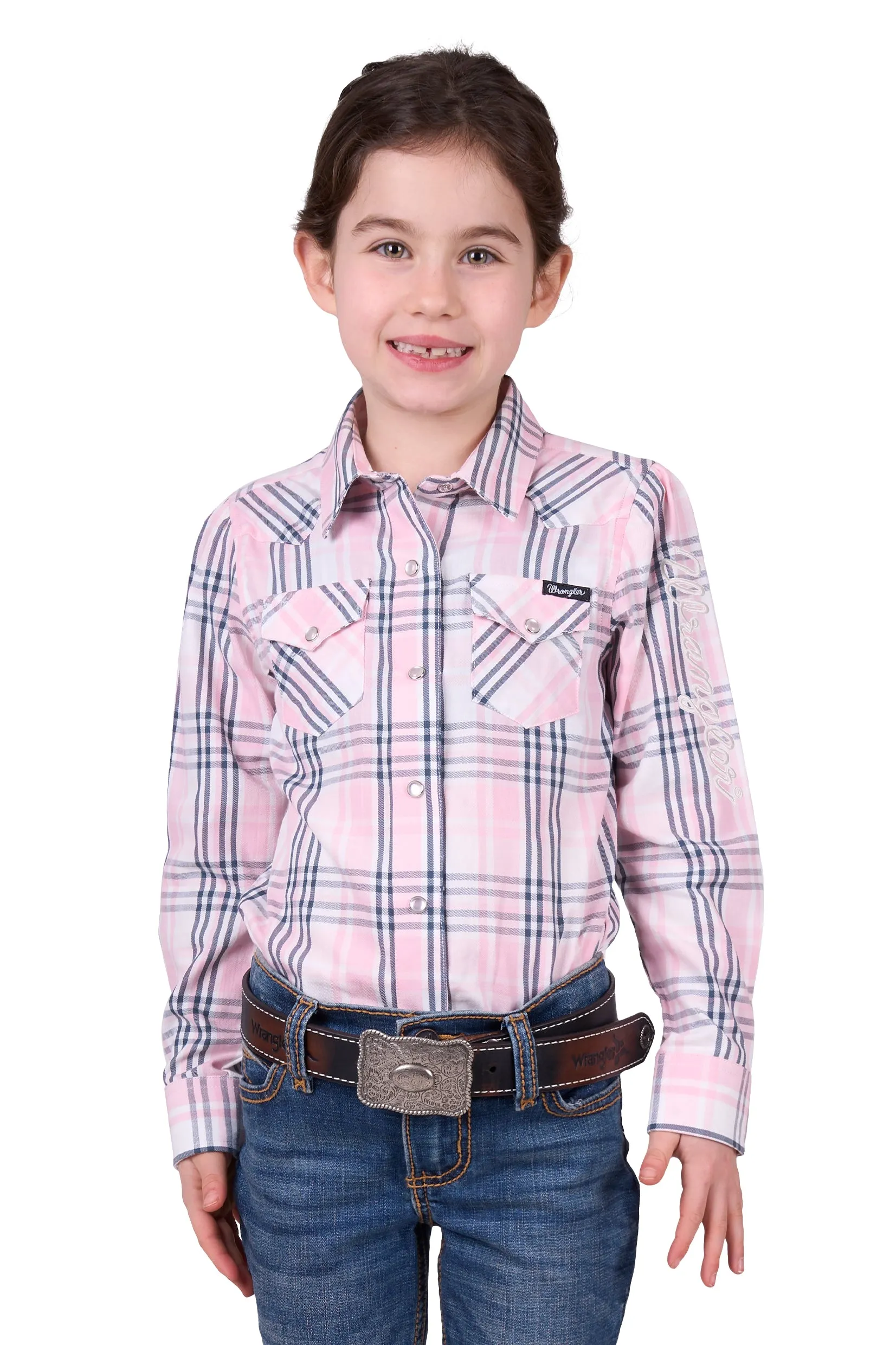 Wrangler Girls Pheobe Check L/S Shirt - Pink