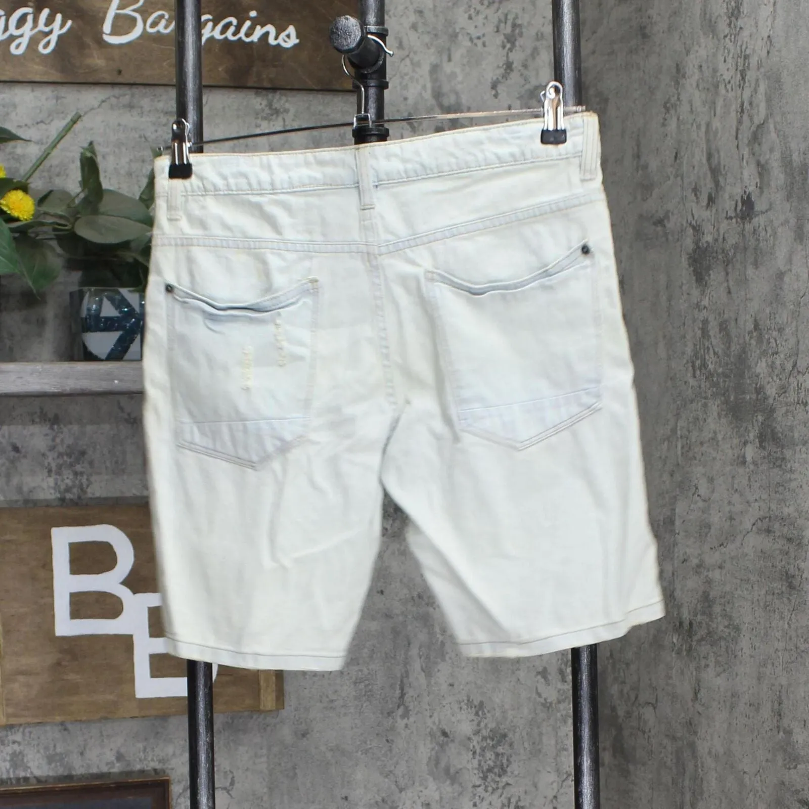 WYX Womens Vintage Denim Work Shorts Button Fly Distressed Light Blue 30