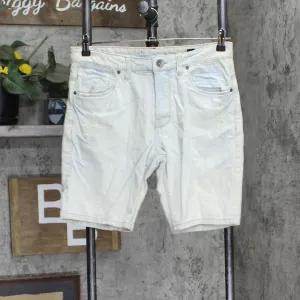 WYX Womens Vintage Denim Work Shorts Button Fly Distressed Light Blue 30