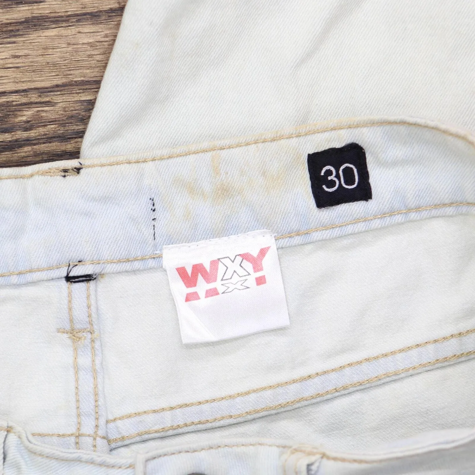 WYX Womens Vintage Denim Work Shorts Button Fly Distressed Light Blue 30