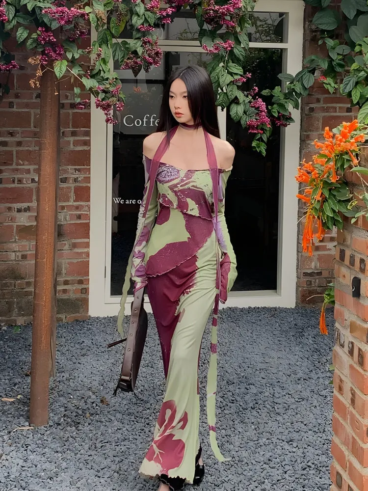 Y2K Floral Off Shoulder Maxi Dress