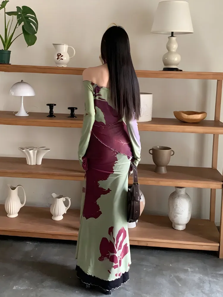 Y2K Floral Off Shoulder Maxi Dress