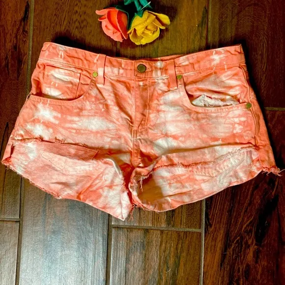 Y2K Ramy Brook Denim Pink Tie Dye Cut Out Shorts