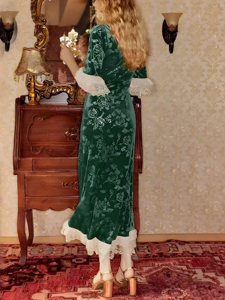 Y2K Vintage Floral Velvet Midi Dress