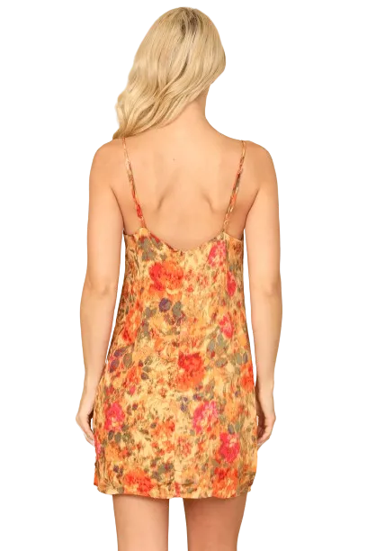 Yellow Orange Spaghetti Strap Painterly Floral Mini Dress - Pack of 5