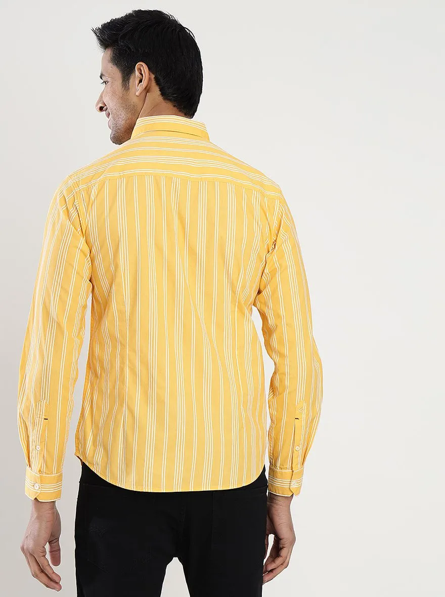 Yellow Striped Slim Fit Casual Shirt | Greenfibre