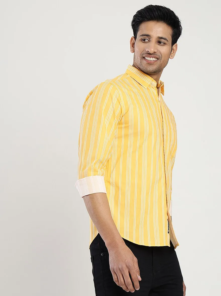 Yellow Striped Slim Fit Casual Shirt | Greenfibre